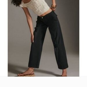 Anthropologie Pilcro Low Rise Relaxed Distressed Trouser Cargo Pant Black 30